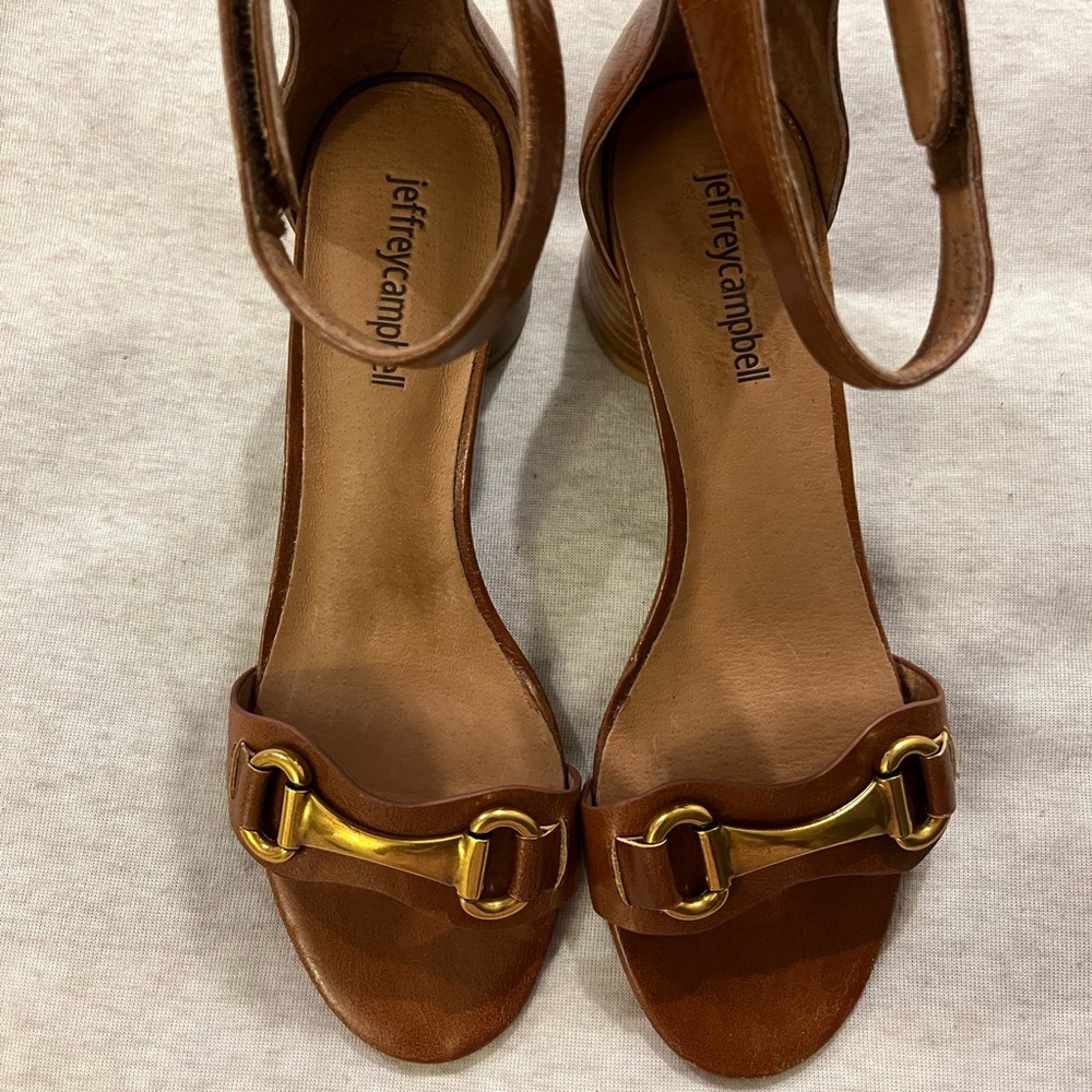 Jeffrey Campbell Tan shoes with gold buckle